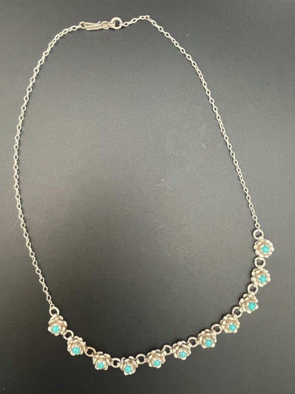 Dainty Sterling Silver & Turquoise Floral Necklace